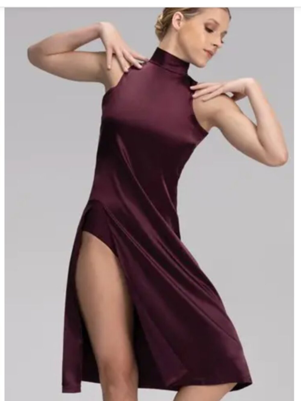 Weissman Ceilings Sleeveless Mock Neck Dress Dance Costume in Raisin SA